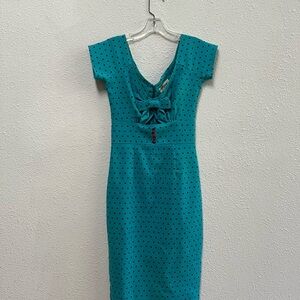 Tatyana Blue Ruffled Embellished Sheath Dress